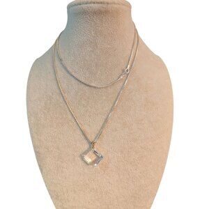 30-Inch Sterling Silver Necklace Square Crystal Pendant Italy 925 10g Elegant